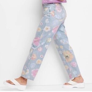 Wild Fable Floral High-Rise 90s Relaxed Straight Jeans Size 8
